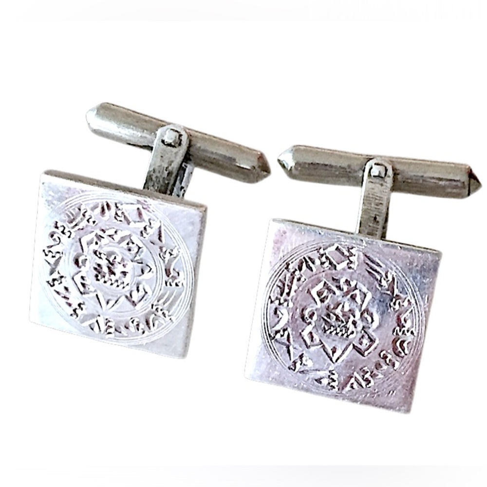 Vintage Cuff links sterling silver Aztec 925